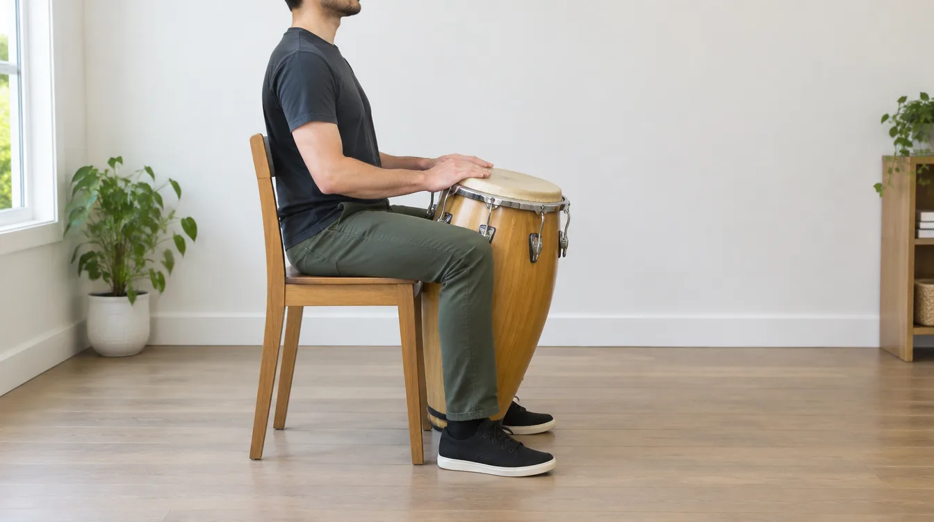 Postura correcta para tocar congas sentado en silla