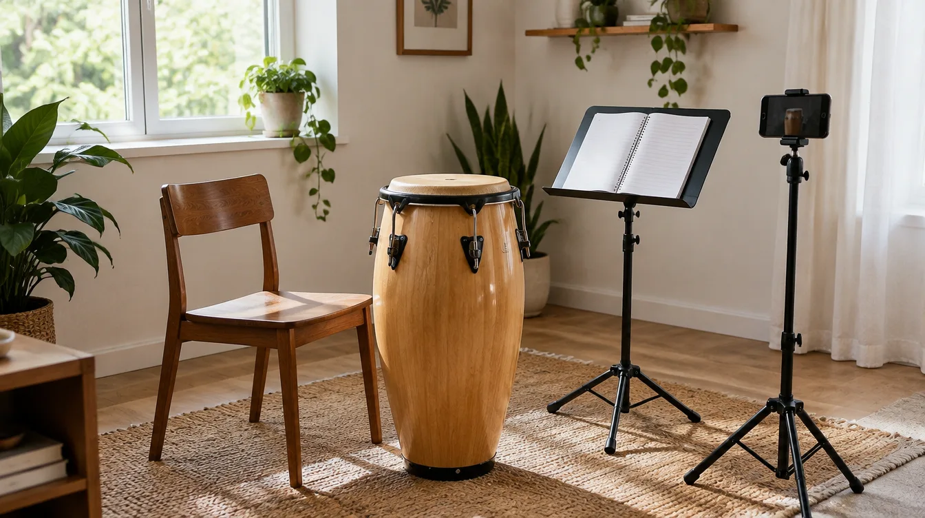 Rincón de estudio en casa para practicar clases de conga online