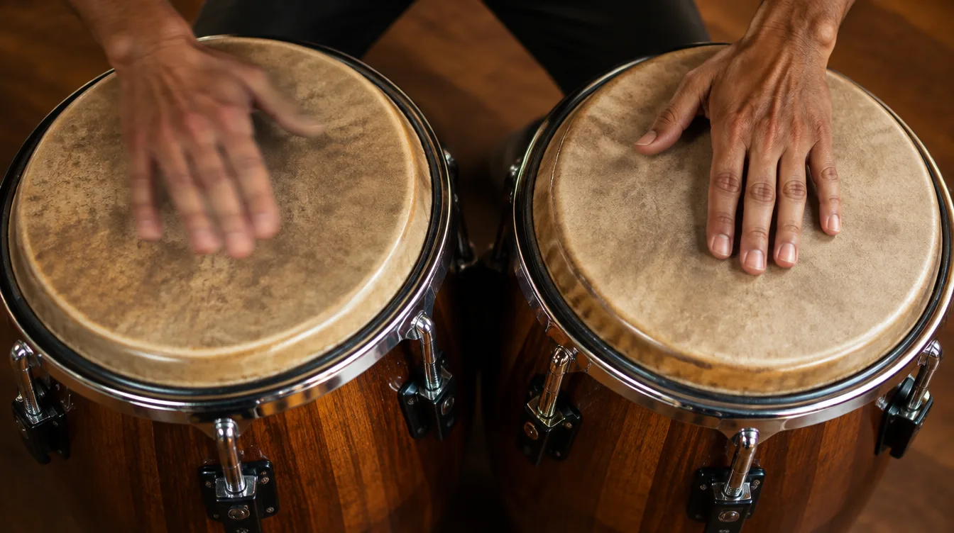 Ritmos afrocubanos para congas: manos tocando dos congas